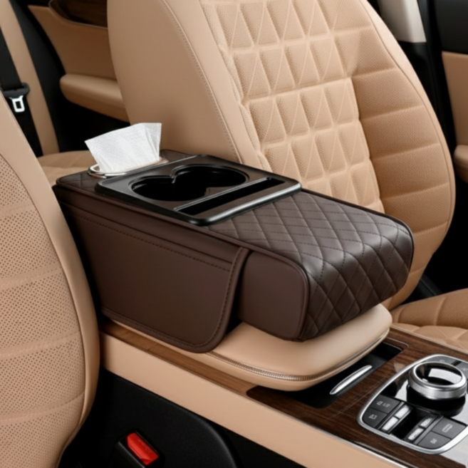 헤인느 차량용 콘솔 쿠션 자동차 팔걸이 쿠션, 1개, 브라운