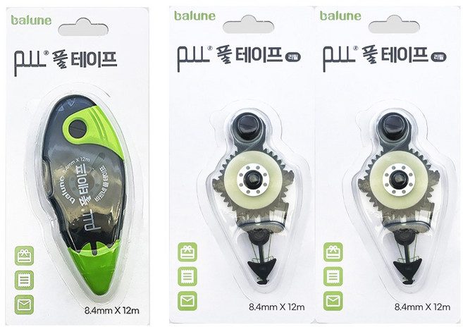 인터탑 바르네 풀테이프 본품 1개 리필 2개 세트 BGT-0180, 그린(본품1개 리필2개), 3개