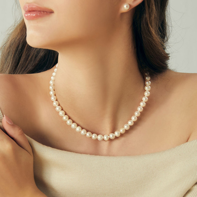 라루아 여성 로얄퀸즈담수진주목걸이 7.5mm 8mm 화이트 진주 목걸이 여성 목걸이 천연 담수 진주 목걸이 펜던트 진주 목걸이 기념일 선물