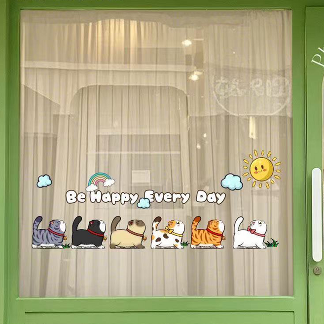 래미리아 정전기 창문 스티커, 오른쪽으로 향한 고양이 6마리