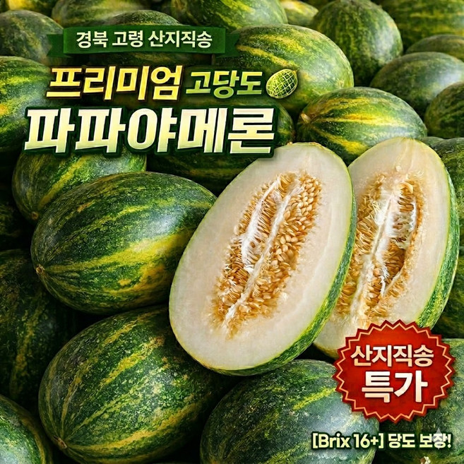 [더밭 산지직송] 경북 고령 프리미엄 고당도 파파야메론 2kg 3kg 5kg 이색과일 선물용, 1박스, [파파야메론 프리미엄] 2kg (4~6과 내외)