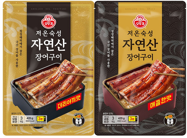오뚜기 저온숙성 자연산 장어구이 2개(데리야끼맛+매콤한맛), 840g, 1세트