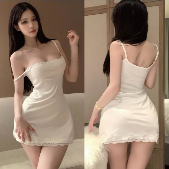 페리픽스 실키 슬립 웨어 끈나시 레이스 슬립 원피스 잠옷