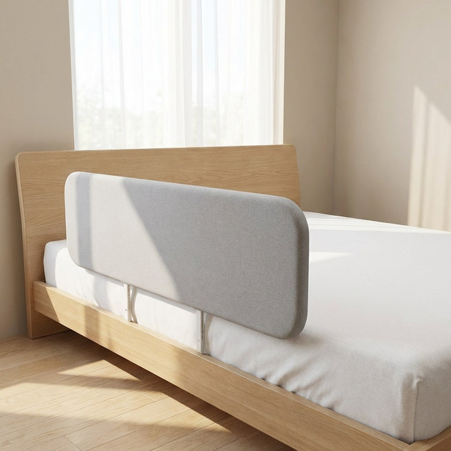 침대안전가드 조립 필요없는 접이식 침대 사이드 안전가드 가정용 높이조절 낙상방지 커버 분리세탁 가능 150x40cm, 그레이
