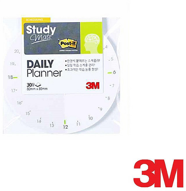 3M 포스트잇 스터디메이트 메모지 원형 30매 접착식 데일리 플래너 원형DAY1, 화이트·라임, 1개