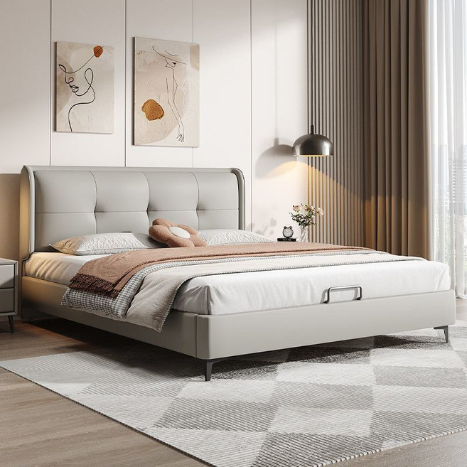현대 일상 킹침대 프레임 슈퍼킹 라지킹 고급 호텔식 침대 프레임 (매트제외), 연회색