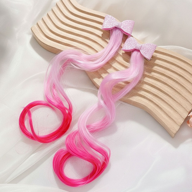 은꽃밴드 반짝리본헤어브릿지 1쌍 세트 부분가발 헤어피스 트윙클컬러 여아붙임머리 유아헤어핀