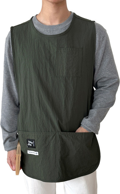 두리앤고 모던 생활방수 조끼형 카페 앞치마, 1개, 딥카키롱