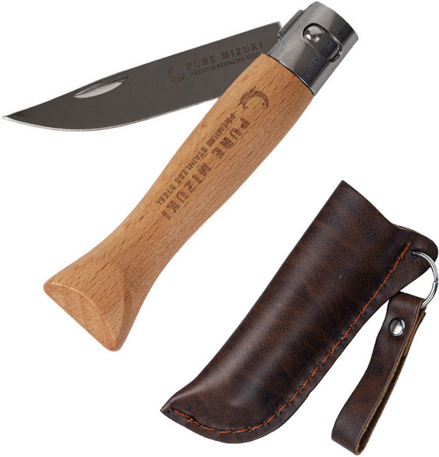 퓨어미즈키 캠핑용 폴딩 접이식 나이프 + 가죽케이스 포함, 1개