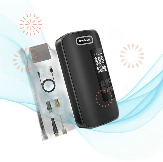 DynaVolt 자전거 전동 펌프 휴대용 타이어 공기주입기 4가지 모드 무선 디지털 LC, 1개