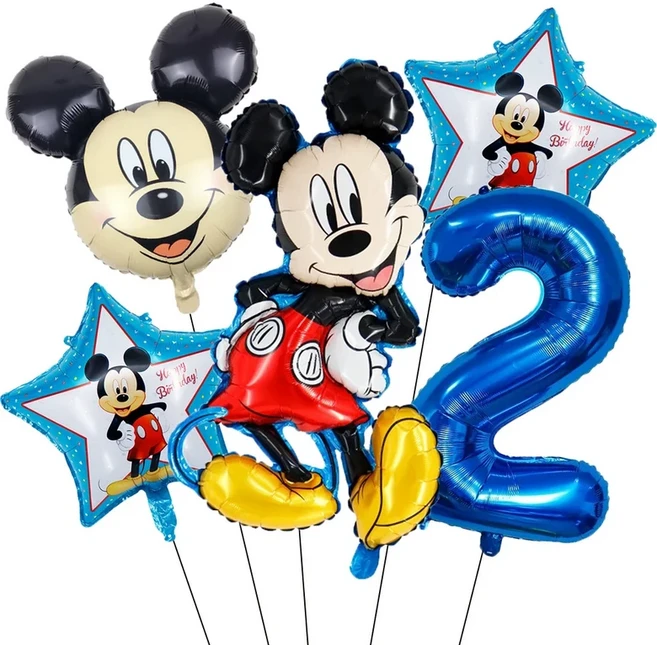 5PCS 미키 마우스 생일 장식 풍선 미키 미니 풍선 세트 및 32in 1-9 번호 풍선 어린이 생일 파티 Decora, 01 기타, 06 Blue-2