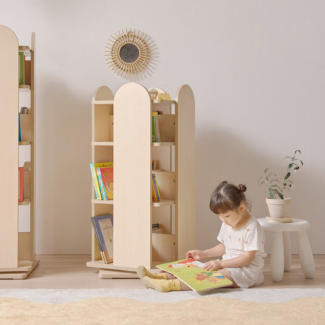 라자가구 베니 E0 키즈 3단 회전 책장 이동형 유아 책꽂이 교구장, 3단 회전 책장(바퀴형), 내추럴