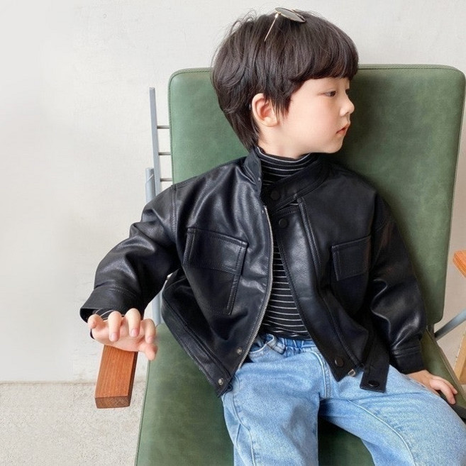 마이슈마켓 키즈용 레더자켓 남아 봄 가죽재킷 라이더 촬영룩