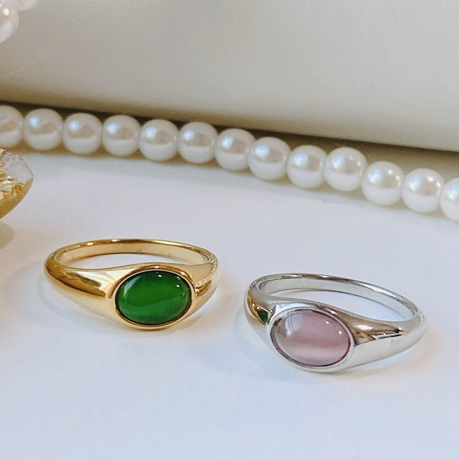 [써지컬스틸] 캐츠아이 원석 반지 ( 그린 핑크 화이트)