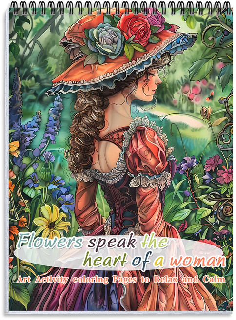 성인용 컬러링북 꽃은 여자의 마음을 말해줍니다 테마의 그림 색칠하기 책 스트레스 해소 용 초보자와 시니어를 위한 색칠공부 고급 컬러 드로잉북, The Heart Of A Woman