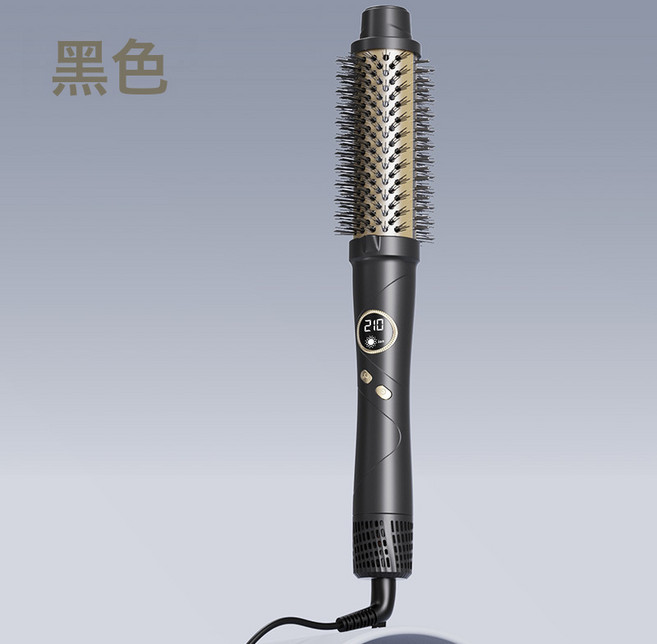 冷風捲梳數顯可調溫恆溫圓筒梳捲髮棒捲髮器直髮器直卷兩用, 1個, 黑色:美插