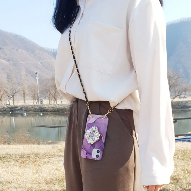 플레이 전기종 바이올렛엠마 마블대리석 핸드폰케이스 스트랩세트 큐빅톡 아크릴 보석스마트톡