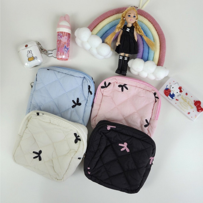 귀여운 리본 생리대파우치 퀼팅 사각