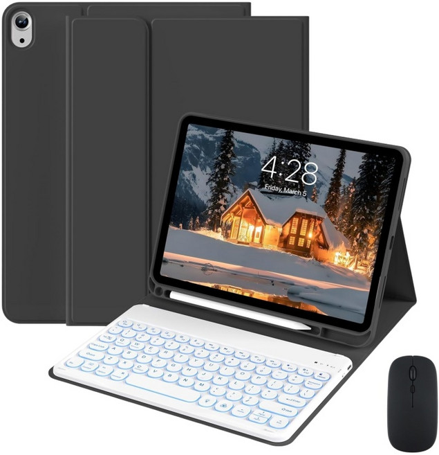 적용 갤럭시 탭 S11 백라이트 한글각인 키보드 케이스 + 마우스, 검은색, 1개