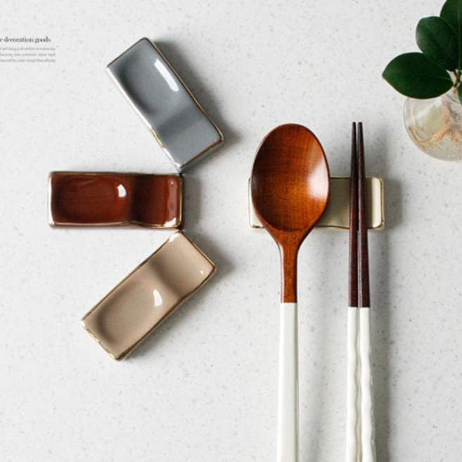 [2HOT] 에크렌 골드 림 수저받침, 그레이블루, 1개