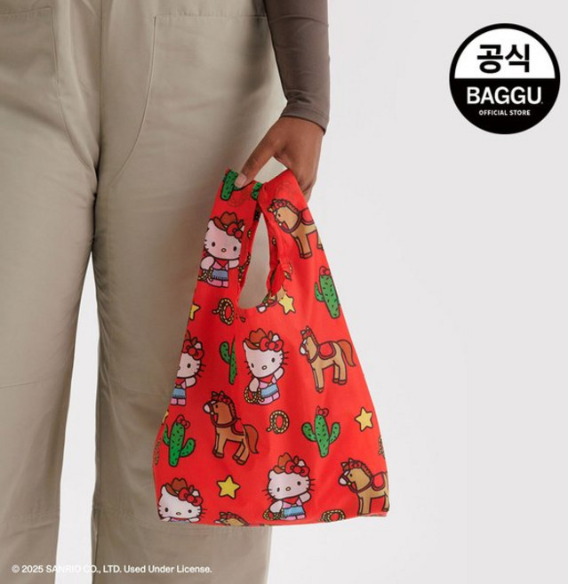 국내백화점 바쿠 에코백 브랜드마크 BAGGU 베이비 헬로키티 웨스턴 가방 보부상백 (BK파우치증정)