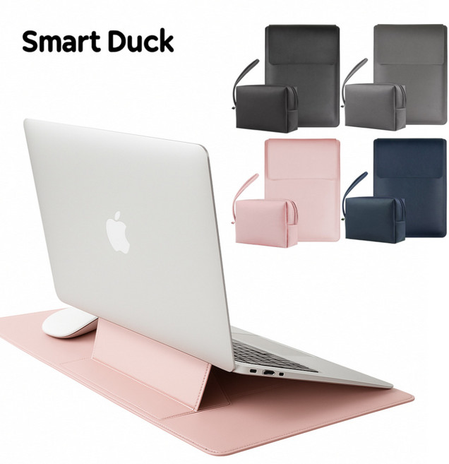 스마트덕 노트북 파우치 거치대 겸용 맥북 LG그램 삼성 가방 케이스, 로지핑크