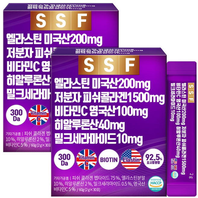 순수식품 엘라스틴 데스모신 저분자 피쉬 콜라겐 히알루론산 밀크세라마이드, 60g, 2개