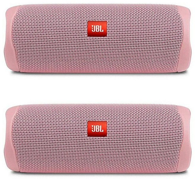 JBL Flip 5 방수 휴대용 무선 블루투스 스피커 번들 - (쌍) 핑크