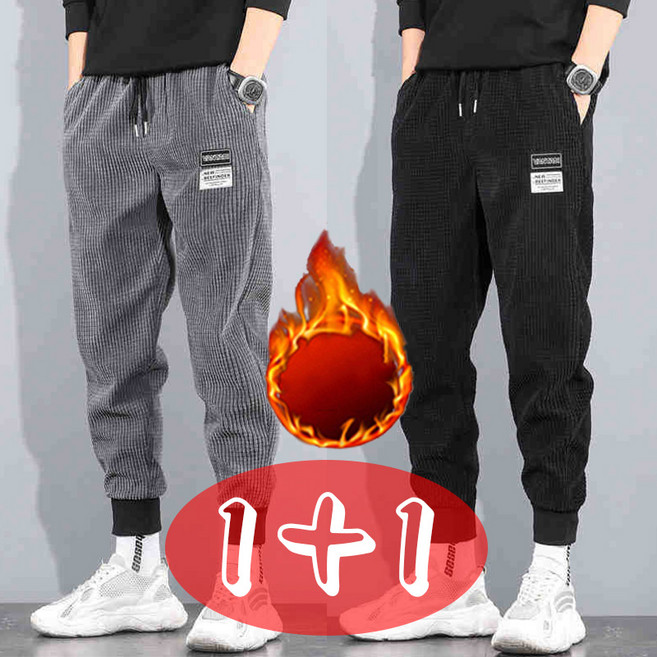 별후이 1+1 남성 가을 겨울 빅사이즈 운동복 코듀로이 캐주얼 팬츠 기모 트레이닝바지 조거팬츠