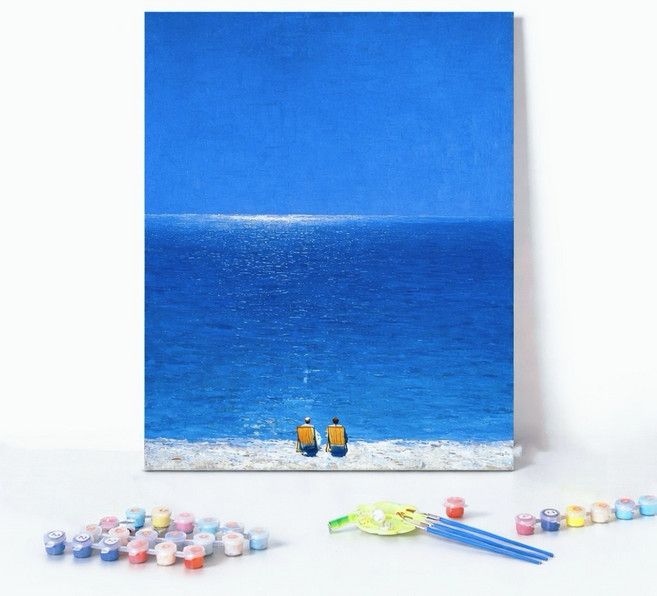 LCLC집중력 힐링 취미 유화그리기 DIY 숫자 페인팅 세트 감성 풍경 캔버스 30x40cm, 1개, 힐링 오션뷰 NO.3