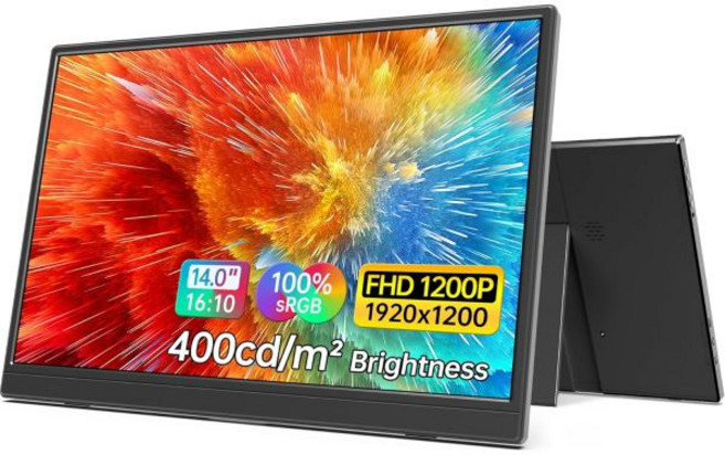 MNN 휴대용 모니터 15.6인치 FHD 1080P USB C HDMI 게이밍 울트라슬림 IPS 디스플레이 스마트 커버 및 스피커 HDR 플러그 앤 플레이 외부 노트북 PC 휴, 14" 1200P