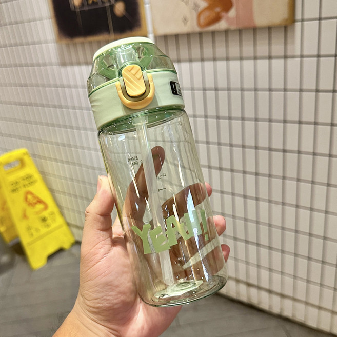 임산부 빨대컵 누워서마시는 물병 환자 노인, 그린 500ml 유리