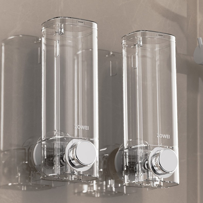 호텔 욕실 디스펜서 3구 샤워 용기 벽걸이 리필 샴푸통 샴푸, 1개, 접착식 광택면  투명