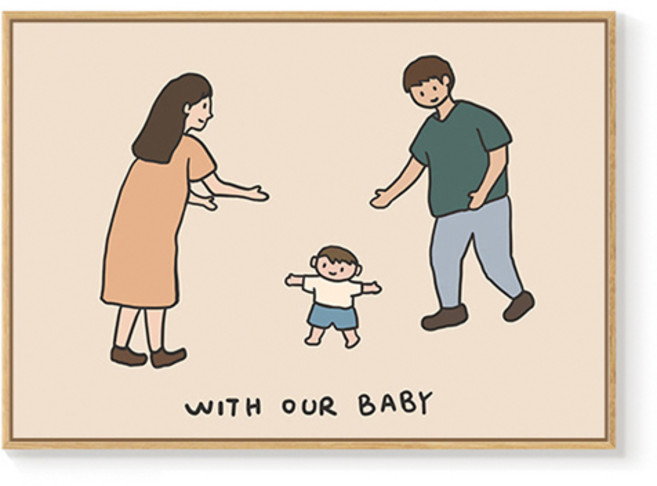 풀팟 행복 일러스트 가족액자 인테리어액자 아이방 거실 안방 실내장식 감성아이템 50X35cm, 가족 B-엄마 아빠 아들1