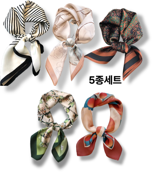 누아니 여성 부드러운 실크 스카프 5종세트 선물포장