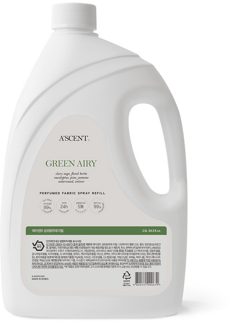 에이센트 섬유탈취제 대용량 리필 그린에어리, 1개, 2.5L
