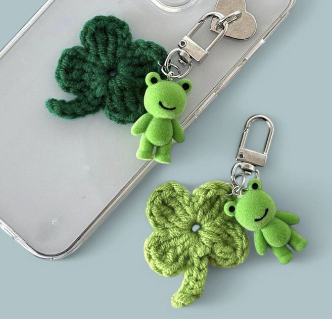 개구리 네잎클로버 키링 키홀더 가방장식, 연두, 1개