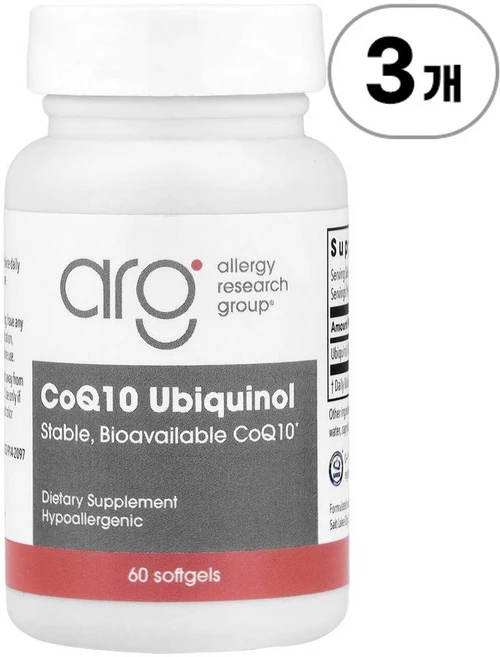 알러지 리서치 그룹 코큐텐 유비퀴놀 100mg Allergy Research Group CoQ10 Ubiquinol 100 mg 60정, 3개 - 쿠팡
