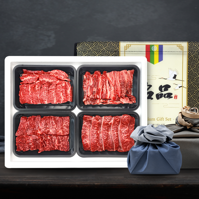 [오늘출고] 한우 1등급이상 특수 선물세트 등심 채끝 갈비살 부채살 업진살 한성미트뱅크, 한우 특수 4구 선물세트, 1개