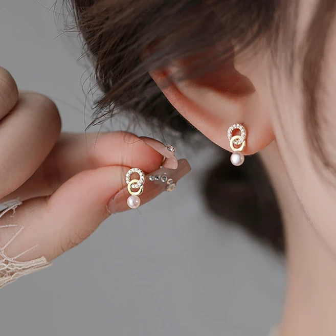 투링 큐빅 진주 드롭 귀걸이