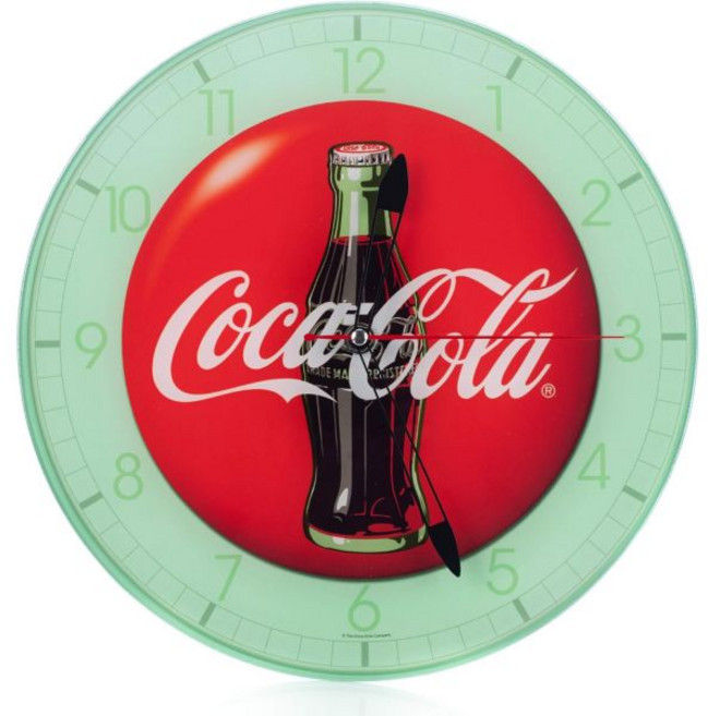 11434434 벽걸이 시계 거실 인테리어 디자인 Mark Feldstein Associates 코카콜라 병 라운드 빈티지 레드 버튼 로고 12 x 유리