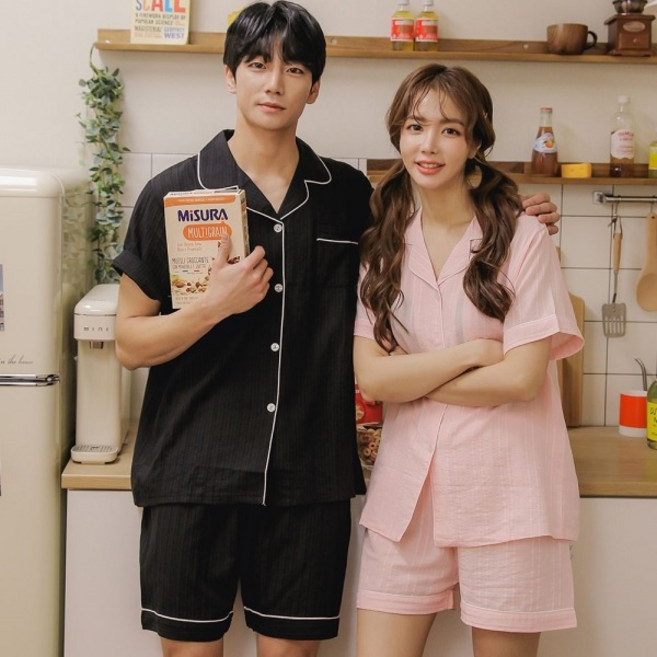 글램공감 (자체제작) 피에스타 투피스 남여 커플잠옷 여름파자마 홈웨어 상하세트