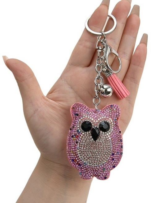 minh 부엉이 큐빅 열쇠고리 키링 행운 생활용품 악세사리, 블랙화이트