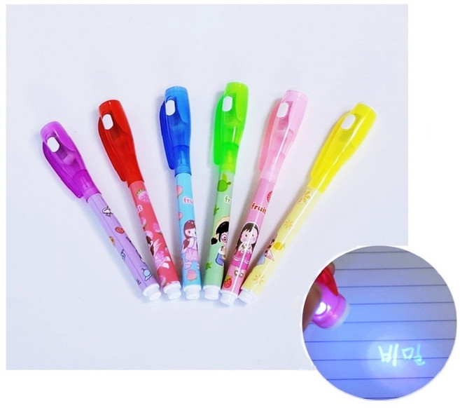 i 비밀펜 (2탄) 지워지는 비밀 펜 시크릿펜 라이트 지우개 요술펜 학용품 선물용 특이한 판촉 볼펜 요술펜, 1세트, 6종x1개씩 (6개입)