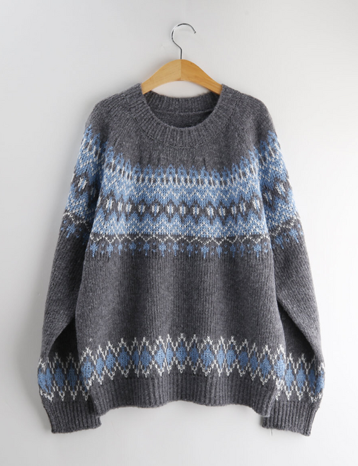 노르웨이 눈꽃 노르딕 아가일 자수 오버핏 니트 4color