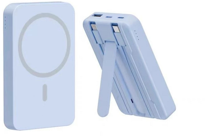 20000mAh 無線磁吸行動電源 自帶線支架 22.5W有線快充 15W無線充電 支援五設備同時充電 可上飛機 K04 天空藍, 天空藍【有線22.5W+無線磁吸15W】