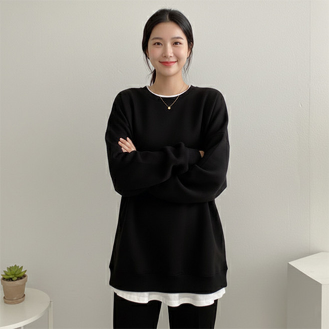 데일로엔 여성 오버핏 레이어드 맨투맨 긴팔 티셔츠