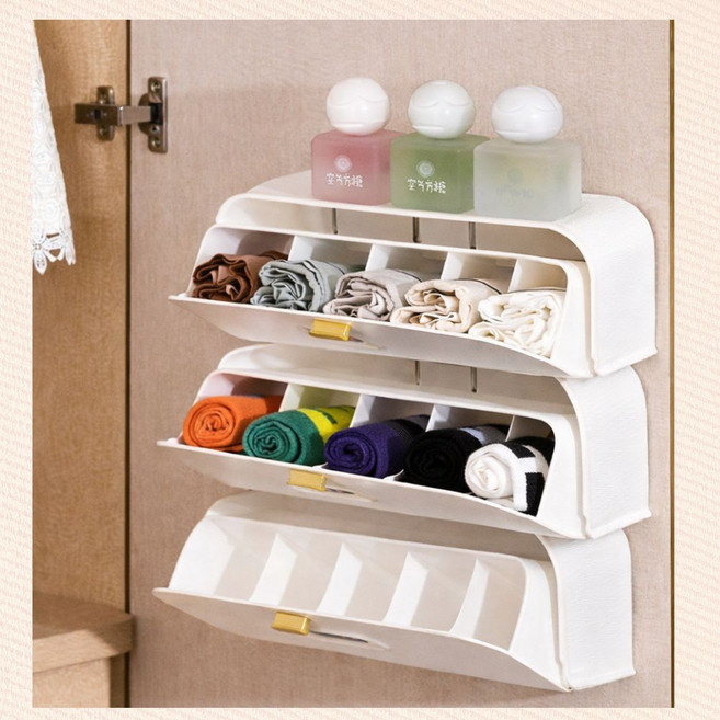 하루꾹 속옷 수납 보관함 접착식 벽걸이 양말, 화이트, 1개