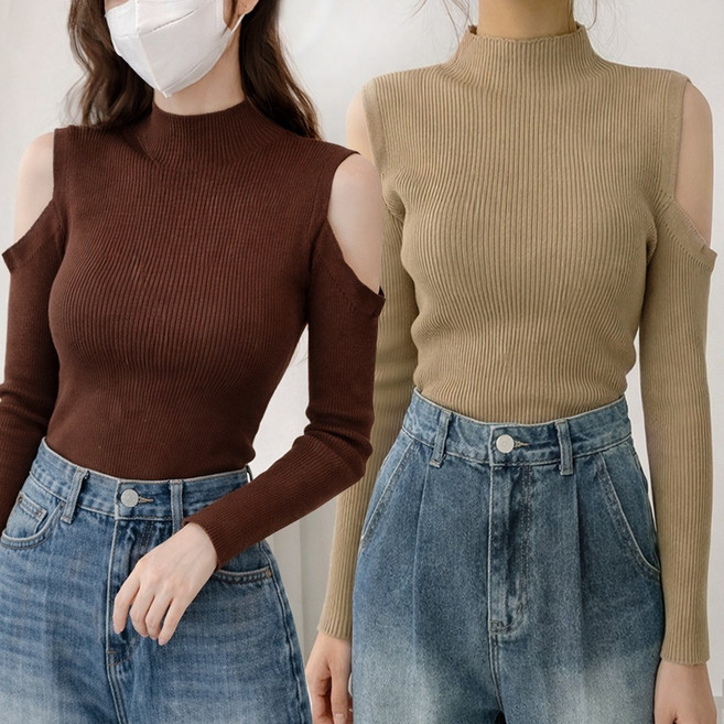 포마인 오프숄더 슬림 반폴라 데일리 반폴라 얇은목티 텐셀목폴라 골지 데일리 손워머 긴팔 니트티 겨울 이너티