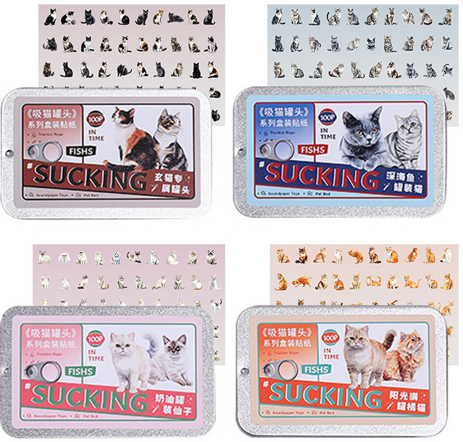 고양이 틴케이스 크래프트 스티커 100장 x 4종 (400장) 세트